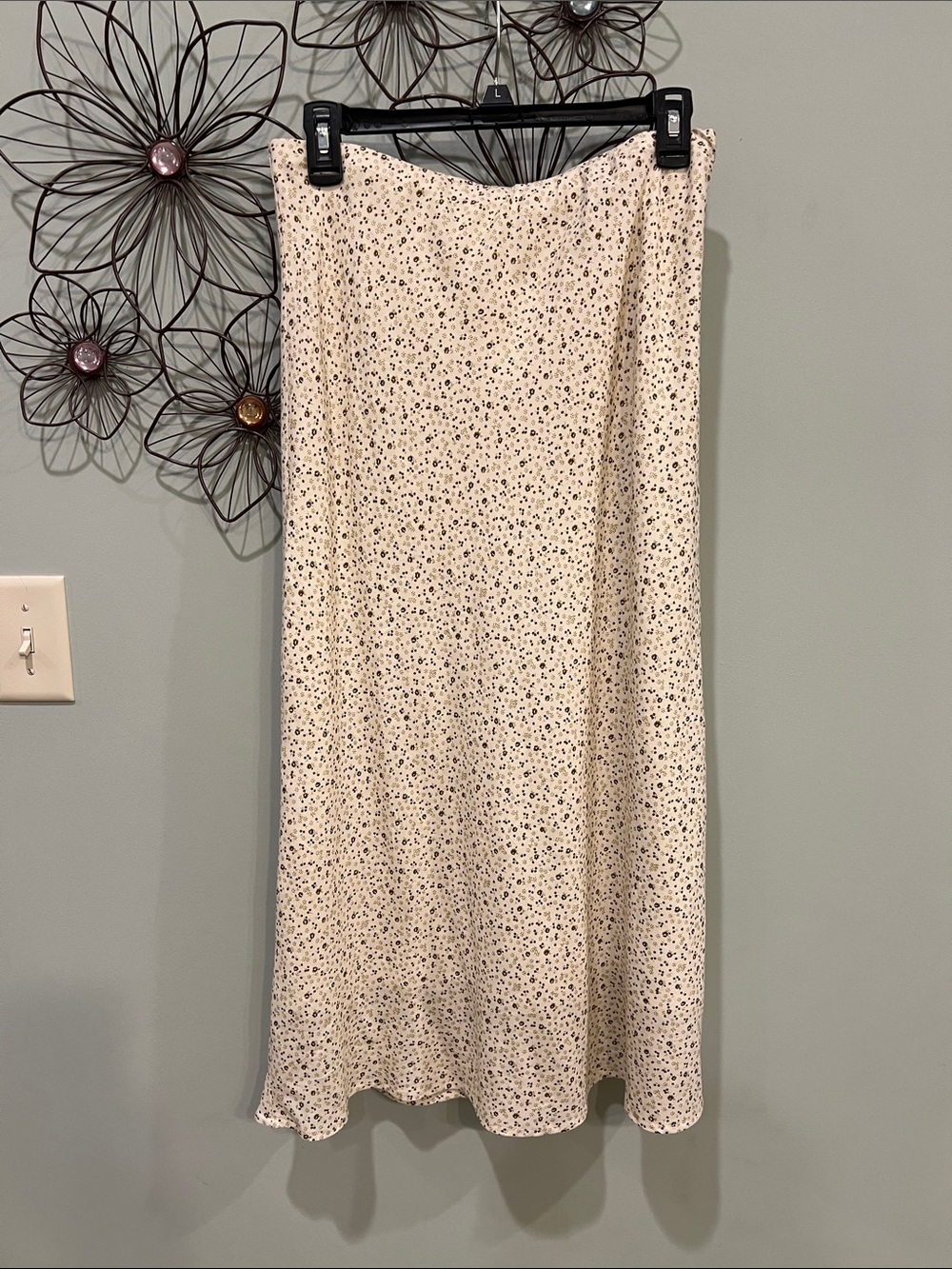 Light Cream with Green and Brown Floral Slip Skirt-NWOT